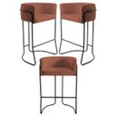 Ver imagem 1 de Kit 3 Banquetas Decorativas Base Aço Preto Betina B-235 Linho Laranja - Domi