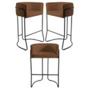 Ver imagem 1 de Kit 3 Banquetas Decorativas Base Aço Preto Betina B-262 Veludo Telha - Domi