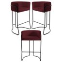 Ver imagem 1 de Kit 3 Banquetas Decorativas Base Aço Preto Betina B-278 Veludo Marsala - Domi