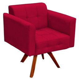 Poltrona Decorativa Sala de Estar Base Madeira Giratória Ana Suede Vermelho - Ibiza - 1