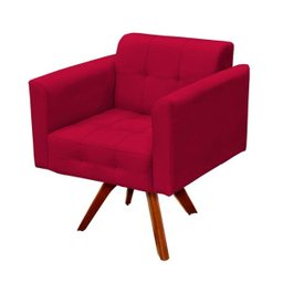 Poltrona Decorativa Sala de Estar Base Madeira Giratória Ana Suede Vermelho - Ibiza - 2