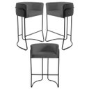 Ver imagem 1 de Kit 3 Banquetas Decorativas Base Aço Preto Betina C-03 Corano Cinza Fosco - Domi