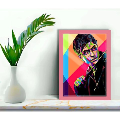 Quadro Decorativo Harry Pop Art + Vidro 33x25 Sala Estudio:rosa