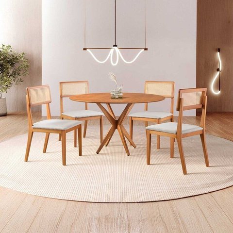 Conjunto de Sala de Jantar Mesa 120 cm com 4 Cadeiras Ava Marrom/Cinza