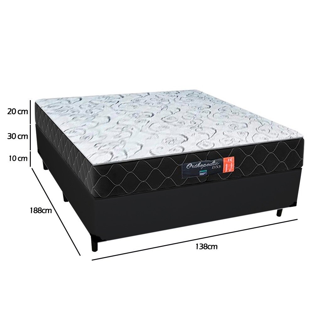 Cama Box Casal + Colchão Espuma D33 Semi Ortopédico Extra Firme Comfort Prime 72x138x188 Preto - 4