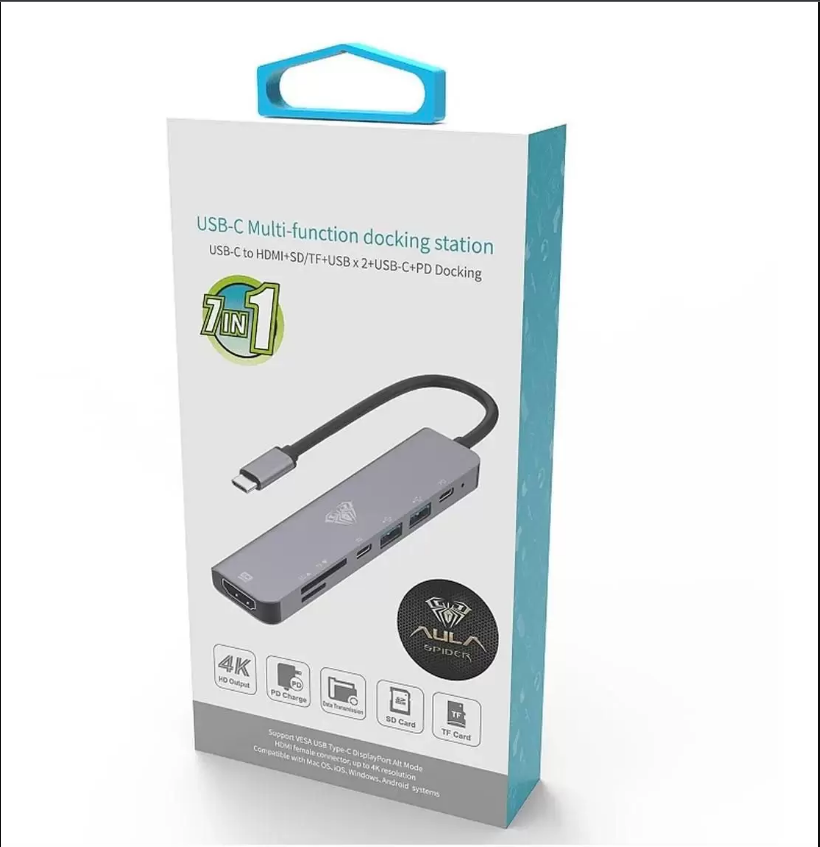 Hub adaptador Aula UC-902 USB-C HDMI4k/microsd/sdcard/usb 3.0 - 4