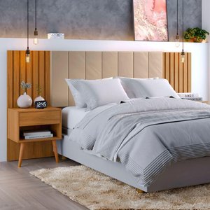 Cabeceira Queen Extensivel Estofada com Mesa de Cabeceira Zara Shop Jm Camaru