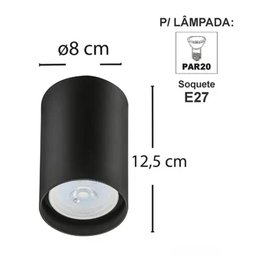 Spot de Sobrepor de Teto Preto Bivolt Lâmpada Par20 Luminária Alta Dital Redondo - 3