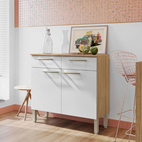 Balcão de Cozinha 90 cm 2 Portas e 2 Gavetas Freijó Supremo Nala Kits Paraná