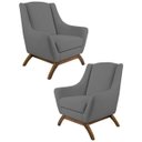 Ver imagem 1 de Kit 2 Poltronas Decorativas Base Manu Madeira Juliet C-416 Linho Cinza Escuro - Domi