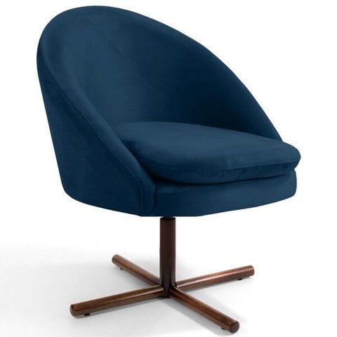 Poltrona Decorativa Sala de Estar Base Xis Madeira Rafa B-304 Veludo Azul Marinho - Domi