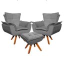 Ver imagem 1 de Kit 2 Poltronas Decorativas Base Giratória Giromad com Puff Opla Suede Grafite - Ibiza