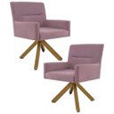 Ver imagem 1 de Kit 2 Poltronas Decorativas Giratórias Base Giromad Madeira Angel B-305 Veludo Rosa - Domi