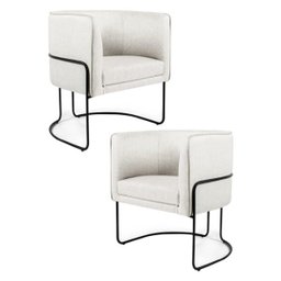 Kit 2 Poltronas Decorativas Base Aço Betina B-443 Linho Bege - Domi - 1 Kit 2 Poltronas Decorativas Base Aço Betina B-443 Linho Bege - Domi - 1