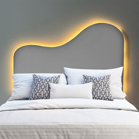 Cabeceira Orgânica Led 90cm Solteiro Painél para Cama Box Bouclé Serena