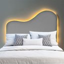 Ver imagem 1 de Cabeceira Orgânica Led 90cm Solteiro Painél para Cama Box Bouclé Serena