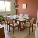 Ver imagem 1 de Conjunto Mesa de Jantar com 6 Cadeiras Estofadas e Tampo de Vidro 160x78x90cm Cerejeira/Palha