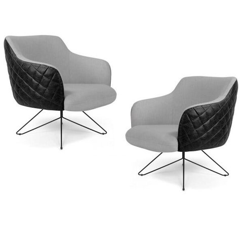 Kit 2 Poltronas Decorativas Jade Base Orby C-315 Corano Tressê Linho Cinza Claro - Domi
