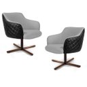 Ver imagem 1 de Kit 2 Poltronas Decorativas Jade Base Xis Giratória C-315 Corano Tressê Linho Cinza Claro - Domi