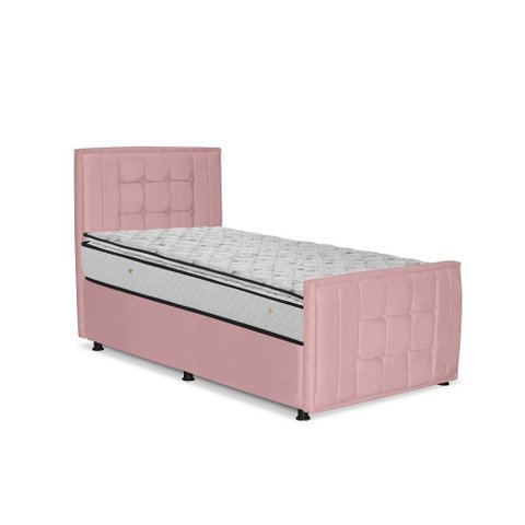 Cama com Cabeceira Solteiro Estofada Uvaia 100cm Suede:rosa Bebê
