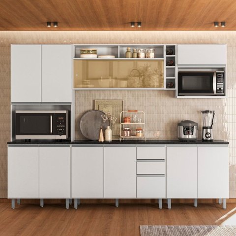 Cozinha Modulada 6 Peças com Aéreo de Vidro Reflecta e Paneleiro Duplo Evidence
