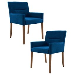 Kit 2 Poltronas Decorativas Base Madeira Angel B-170 Veludo Azul - Domi - 1