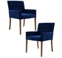Ver imagem 1 de Kit 2 Poltronas Decorativas Base Madeira Angel B-304 Veludo Azul Marinho - Domi