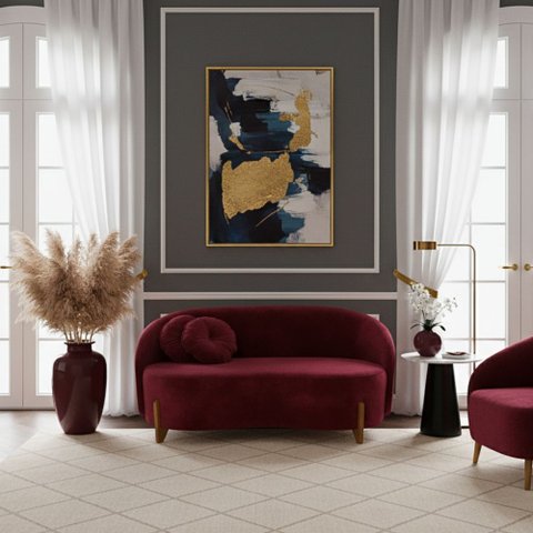 Sofá Orgânico 2 Lugares C/2 Almofadas Curvo Sala Recepção Amsterdã Veludo Vermelho - Montanari's Dec