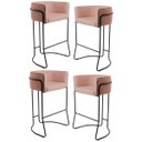 Ver imagem 1 de Kit 4 Banquetas Decorativas Base Aço Preto Betina C-105 Linho Rosê - Domi