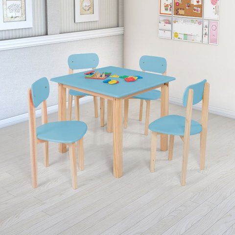 Mesa Cadeiras Infantil Colorida Mdf Pinus Quarto Brinquedo:azul