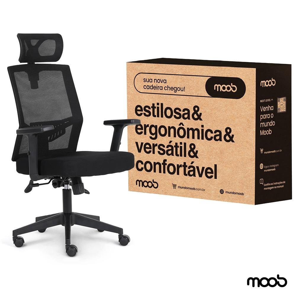 Cadeira de Escritório Presidente Moob Armênia Ergonômica Giratória com Encosto Reclinável - 10