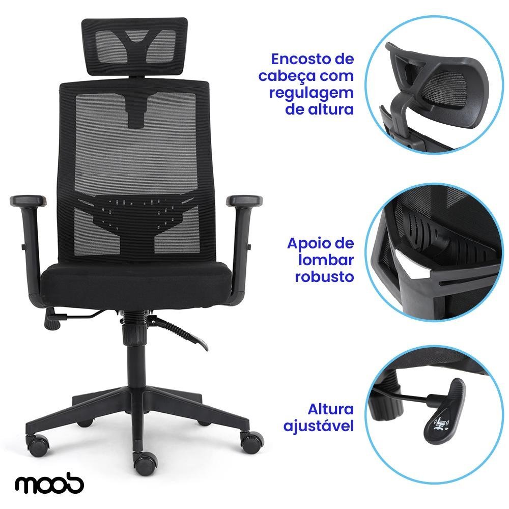 Cadeira de Escritório Presidente Moob Armênia Ergonômica Giratória com Encosto Reclinável - 3