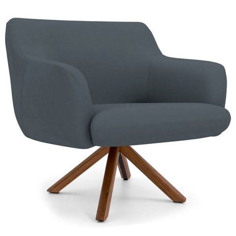 Poltrona Decorativa Sala de Estar Giratória Base Giromad Madeira Jade C-03 Corano Cinza - Domi