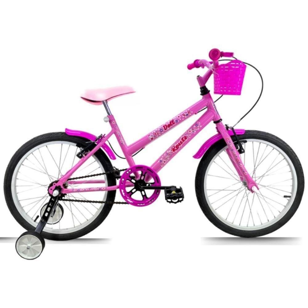 Bicicleta Infantil Aro 20 Feminina Doll + Rodinha Lateral Rosa Rosa