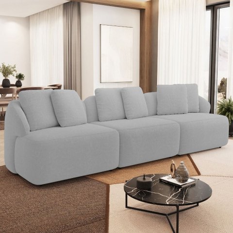 Sofá 3 Lugares para Sala de Estar Living 228cm Arlo F04 Bouclê Cinza Tc-10049 - Lyam Decor