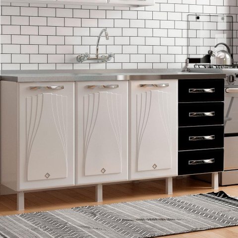 Balcão de Cozinha de Aço Quádruplo sem Tampo para Pia 160cm Clara Multimóveis CR6149 Branco/