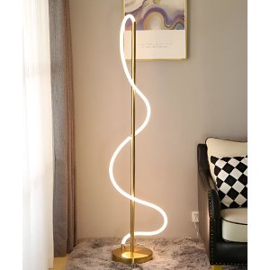 Luminária Chão Moderna Luxo Coluna Metálica Slim Iluminação Mangueira Led 360° - 1,40m Dourada