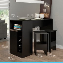 Kit Cozinha Americana Completa Vitória Balcão Bancada Ilha Adega 2 Banquetas Alta MDP Preto - MENU - 4 Kit Cozinha Americana Completa Vitória Balcão Bancada Ilha Adega 2 Banquetas Alta MDP Preto - MENU - 4