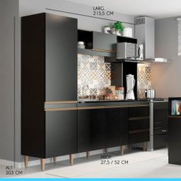 Kit Cozinha Americana Completa Vitória Balcão Bancada Ilha Adega 2 Banquetas Alta MDP Preto - MENU - 2 Kit Cozinha Americana Completa Vitória Balcão Bancada Ilha Adega 2 Banquetas Alta MDP Preto - MENU - 2