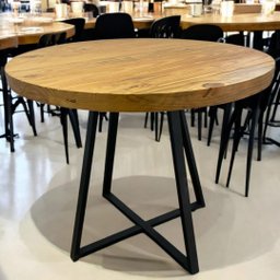 Mesa de Jantar redonda 100cm 4 Lugares  Madeira Maciça Estilo Industrial - 3