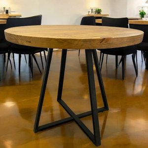 Mesa de Jantar redonda 100cm 4 Lugares  Madeira Maciça Estilo Industrial