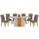 Ver imagem 1 de Conjunto Sala de Jantar Doha 1,60m Tampo Copo Off White com 6 Cadeiras Off/Cinamomo/Joli Camurça