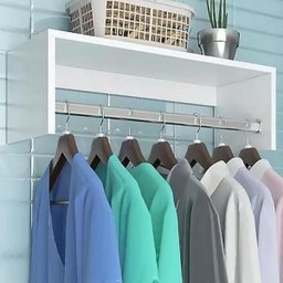 Arara de Roupa Cabideiro Parede 60Cm 100%Mdf Branco - 2