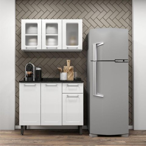 Cozinha Compacta em Aço 6 Ptas 2 Gavetas Múltipla Bertolini