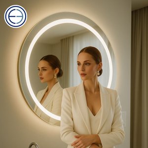 Espelho 4mm Led 3 Cores 80 Cm Grande Botão Touch Luz Ajustável Redondo Faixa Grossa Frontal