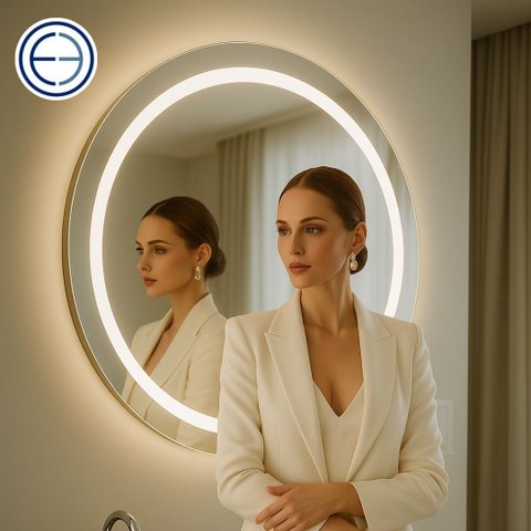 Espelho 4mm Led 3 Cores 80 Cm Grande Botão Touch Luz Ajustável Redondo Faixa Grossa Frontal