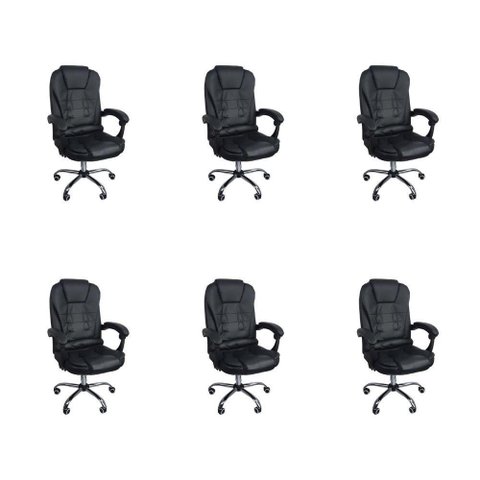 Kit 6 Cadeiras Escritório Presidente Ergonômica Revestimento em Couro Sintético Base Giratória