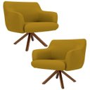 Ver imagem 1 de Kit 2 Poltronas Decorativas Giratórias Base Giromad Madeira Jade B-279 Veludo Mostarda - Domi
