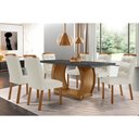 Ver imagem 1 de Conjunto: Mesa Sala Jantar Jade Tampo Madeirado C/ Vidro Canto Curvo 180x90 e 6 Cadeiras Imperatriz