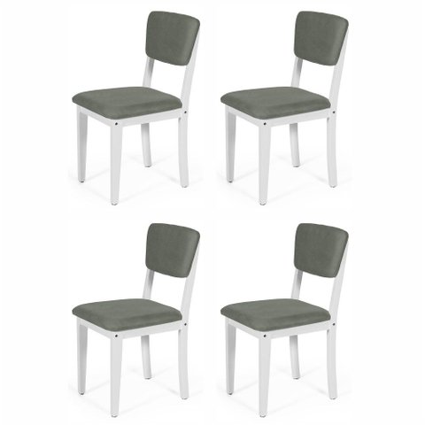 Kit 4 Cadeiras de Jantar Madeira Maciça Estofadas Ella Branco e Cinza - Straub Web
